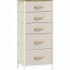 Soveværelseskommode med 5 stofskuffer, stålramme, beige