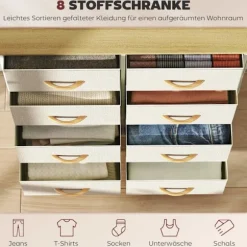 Soveværelseskommode med 8 stofskuffer, stålramme, beige