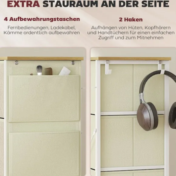Soveværelseskommode med 8 stofskuffer, stålramme, beige