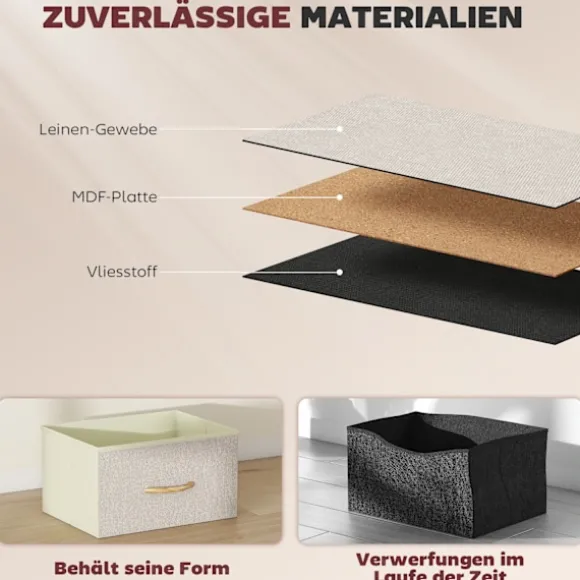 Soveværelseskommode med 8 stofskuffer, stålramme, beige