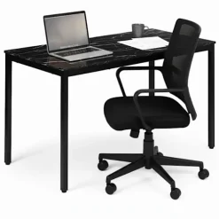 Spisebord eller skrivebord, 120x60 cm, sort marmorfinish