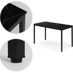 Spisebord eller skrivebord, 120x60 cm, sort marmorfinish