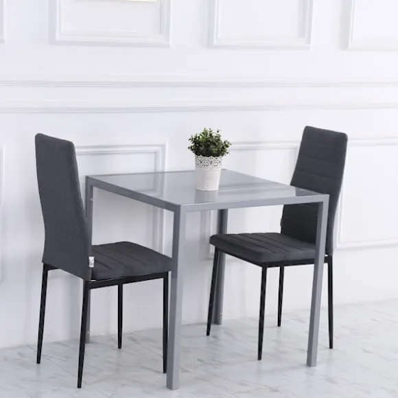 Spisebord Firkantet Køkkenbord Til 4 Personer, Stuebord Med Hærdet Glas Bordplade, Til Køkken, Spisestue, Grå