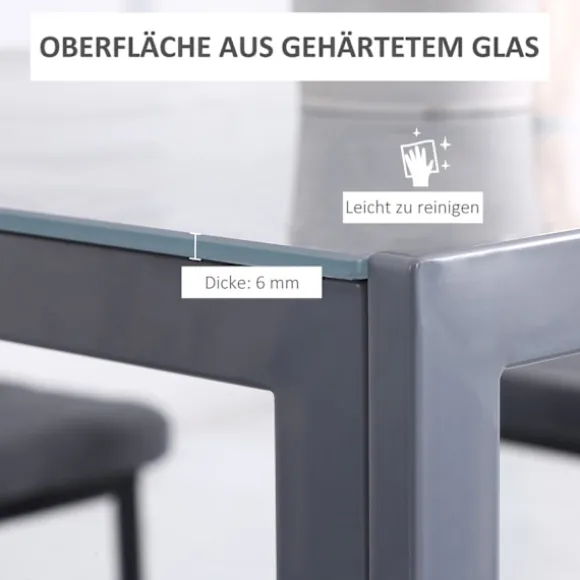 Spisebord Firkantet Køkkenbord Til 4 Personer, Stuebord Med Hærdet Glas Bordplade, Til Køkken, Spisestue, Grå
