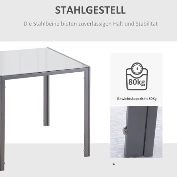 Spisebord Firkantet Køkkenbord Til 4 Personer, Stuebord Med Hærdet Glas Bordplade, Til Køkken, Spisestue, Grå