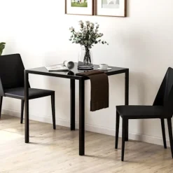 Spisebord Firkantet køkkenbord til 4 personer, spisebord af hærdet glas, bæreevne op til 80 kg, til køkken, spisestue, 75 x 75 x 75 cm, sort