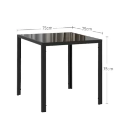 Spisebord Firkantet køkkenbord til 4 personer, spisebord af hærdet glas, bæreevne op til 80 kg, til køkken, spisestue, 75 x 75 x 75 cm, sort