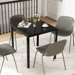 Spisebord Firkantet køkkenbord til 4 personer, spisebord af hærdet glas, bæreevne op til 80 kg, til køkken, spisestue, 75 x 75 x 75 cm, sort