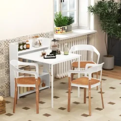 Spisebord klapkøkkenbord med 4-lags hylder til 3 personer, klapbord med anti-tip beskyttelse til små rum, køkken, spisestue, 80 x 90 x 93 cm, hvid
