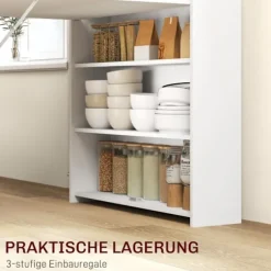 Spisebord klapkøkkenbord med 4-lags hylder til 3 personer, klapbord med anti-tip beskyttelse til små rum, køkken, spisestue, 80 x 90 x 93 cm, hvid