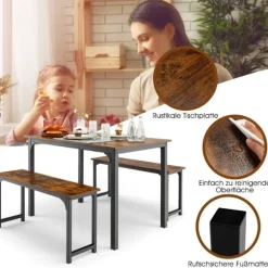 Spisebord med 2 bænke Spisegruppesæt á 3 110 x 70 cm Køkkenbord til 4 personer Kaffe + sort