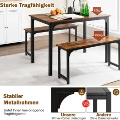 Spisebord med 2 bænke Spisegruppesæt á 3 110 x 70 cm Køkkenbord til 4 personer Kaffe + sort