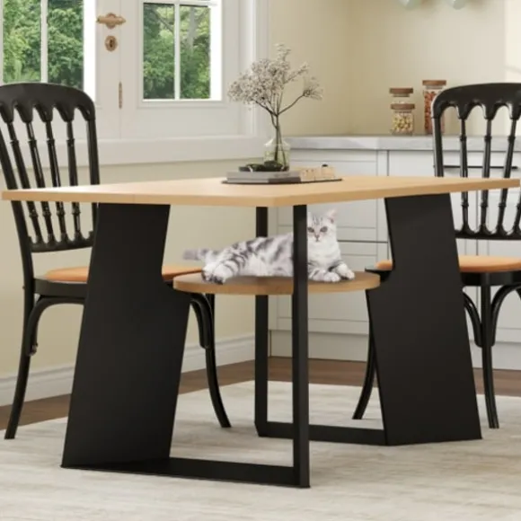 Spisebord med kæledyrsområde og hylde, til 6 personer, 130x85 cm naturtræ/sort mix, kæledyrsvenligt Natural+Black