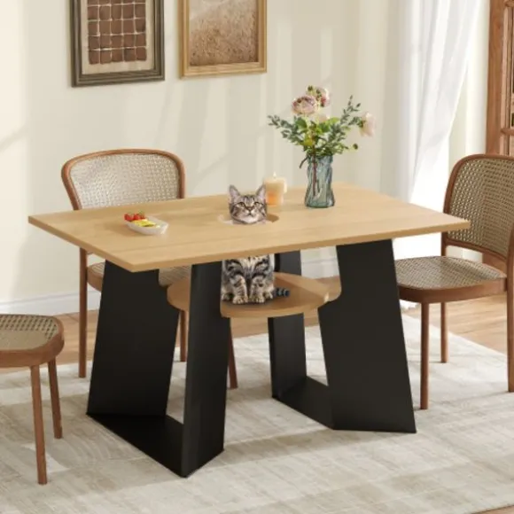 Spisebord med kæledyrsområde og hylde, til 6 personer, 130x85 cm naturtræ/sort mix, kæledyrsvenligt Natural+Black