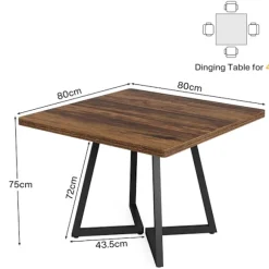 Spisebord til 4 personer 80 x 80 cm - brun/svart / firkantet sp
