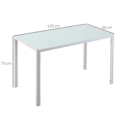 Spisebord til 4, plade af hærdet glas, metalben