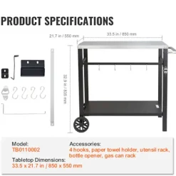 Spisebord vogn til udendørs grill - Duoku - Dobbelt hylde - Mobil madforberedelsesbord til grill