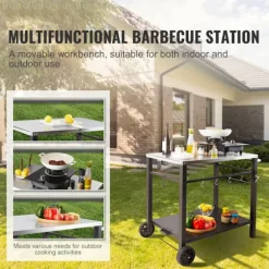 Spisebord vogn til udendørs grill - Duoku - Dobbelt hylde - Mobil madforberedelsesbord til grill