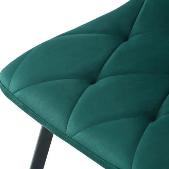 Spisebordssæt, 5 dele, med marmorplade og guldben, 4 ergonomiske velourstole, grøn, moderne rundt design Golden + Green