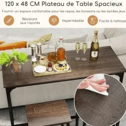 Spisebordssæt 3 Stykker - COSTWAY - 2 Barstole - til Spisestue, Lille Plads, Bistro Grå