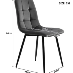 Spisebordssæt med 8 fløjsstole & udtræksbord (140-180x80cm), grå, hvid MDF-plade & sorte ben, moderne White