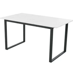 Spisebordssæt med 8 fløjsstole & udtræksbord (140-180x80cm), grå, hvid MDF-plade & sorte ben, moderne White