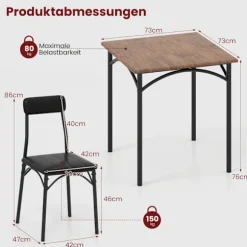 Spisebordssæt til 2 med polstrede stole, pladsbesparende design