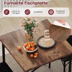 Spisebordssæt til 2 med polstrede stole, pladsbesparende design