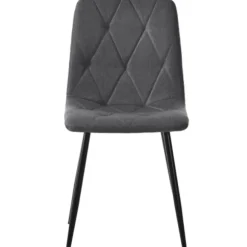 Spisebordsstole, sæt med 4, køkkenstole med polstring, twill linnedbetræk, metalben, mørkegrå, komfortable grey