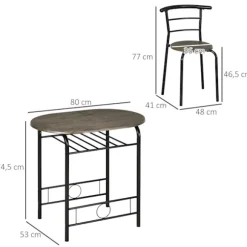 Spisegruppe, spisebord med 2 stole, ovalt køkkenbord med opbevaringsrum, køkkenbordssæt, bordgruppe til køkken, metal, sort