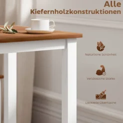 Spisesæt, spisebord, 4 stole, spisestuesæt, fyrretræ, brun+hvid