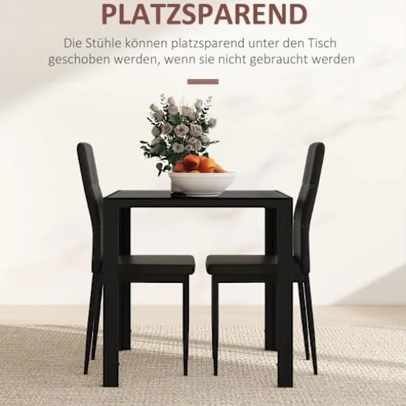 Spisesæt spisebord med 4 stole pladsbesparende spisestuegruppe siddegruppe sort