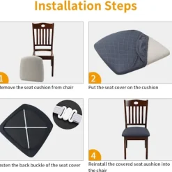 Spisestolbetræk Sæt af 4 Universal Aftagelig Elastisk Stretch Slipcovers til Dekoration Hjem Hotel Ceremoni Bryllup (Mørkegrå, 4)