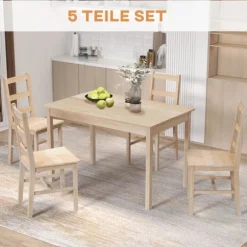 Spisestuesæt 5 Stk. Spisebord 4 Stole Spisestue Gruppe Pladsbesparende Rektangulært Massivt Træ Natur