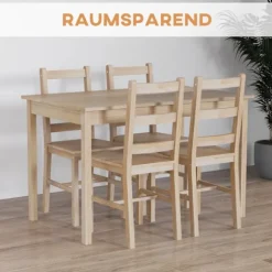 Spisestuesæt 5 Stk. Spisebord 4 Stole Spisestue Gruppe Pladsbesparende Rektangulært Massivt Træ Natur