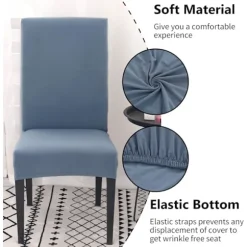 Spisestuestolbetræk, sæt med 4 eller 6, strækbart, aftageligt, vaskbart, stolbetræk, dekorative betræk, hotelstolbetræk lyseblå light Blue 6pcs