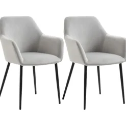 Spisestuestole sæt af 2 køkkenstole med ryglæn, fløjlslook, polstret stol med stålben til stue, lysegrå 54 x 57 x 80 cm