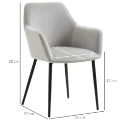 Spisestuestole sæt af 2 køkkenstole med ryglæn, fløjlslook, polstret stol med stålben til stue, lysegrå 54 x 57 x 80 cm