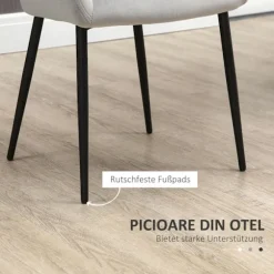 Spisestuestole sæt af 2 køkkenstole med ryglæn, fløjlslook, polstret stol med stålben til stue, lysegrå 54 x 57 x 80 cm