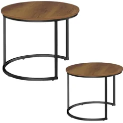Sæt 2 runde sofaborde 70,5/45,5 cm laminat-MDF sort metal