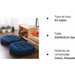 Sæt af 2 Japanske Tykke Bomulds Tatami Runde Tykke Sædepuder