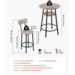 Sæt Barbord - DUOKU - BTZ-GW-003 - 3 dele (1 bord + 2 stole) - Højde 91,5 cm - Sort