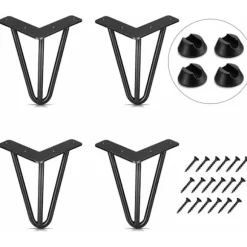 Sæt med 4 bordben 10 cm - DIY møbelben - til sofabord spisebord sort - med fodbeskyttere og skruer