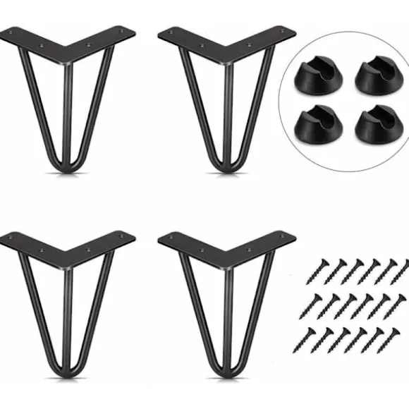 Sæt med 4 bordben 10 cm - DIY møbelben - til sofabord spisebord sort - med fodbeskyttere og skruer