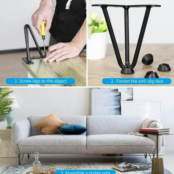 Sæt med 4 bordben 10 cm - DIY møbelben - til sofabord spisebord sort - med fodbeskyttere og skruer