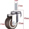 Sæt med 4 drejelige møbelhjul - M6 X 15mm - Med 25mm gevind - Blødt gummi - Tpe-gevind - Mini møbelhjul (25mm)