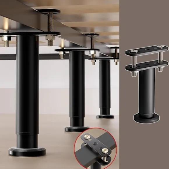 Sæt med 4 højdejusterbare sengesstøtteben med forbindelsesflapper til sengeramme/midterste lameller/møbler Kraftige metalstøtteben (120 mm-180 mm)