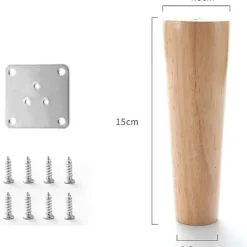 Sæt med 4 massive træben til sofa, møbelben til lænestol, sengebord, garderobe, skuffe (højde 15 cm) - Xin