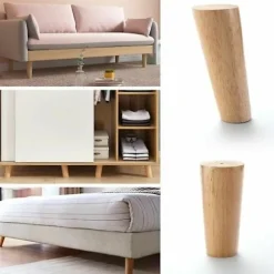 Sæt med 4 massive træben til sofa, møbelben til lænestol, sengebord, garderobe, skuffe (højde 15 cm) - Xin