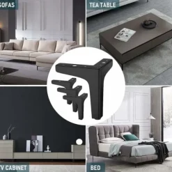 Sæt med 4 møbelben, belastning op til 600 kg, cm moderne metal trekantede bordben, hårnåls møbelben til skabe, sofa, sort ( cm) cm 17 17